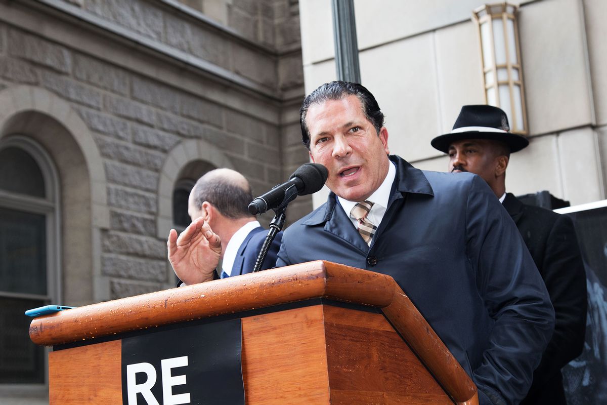 Attorney Joe Tacopina attends a rally protesting the imprisionment of Meek Mill outside the Philadelphia Criminal Justice Center during the rapper's status hearing on April 16, 2018 in Philadelphia, Pennsylvania. (Brian Stukes/Getty Images)